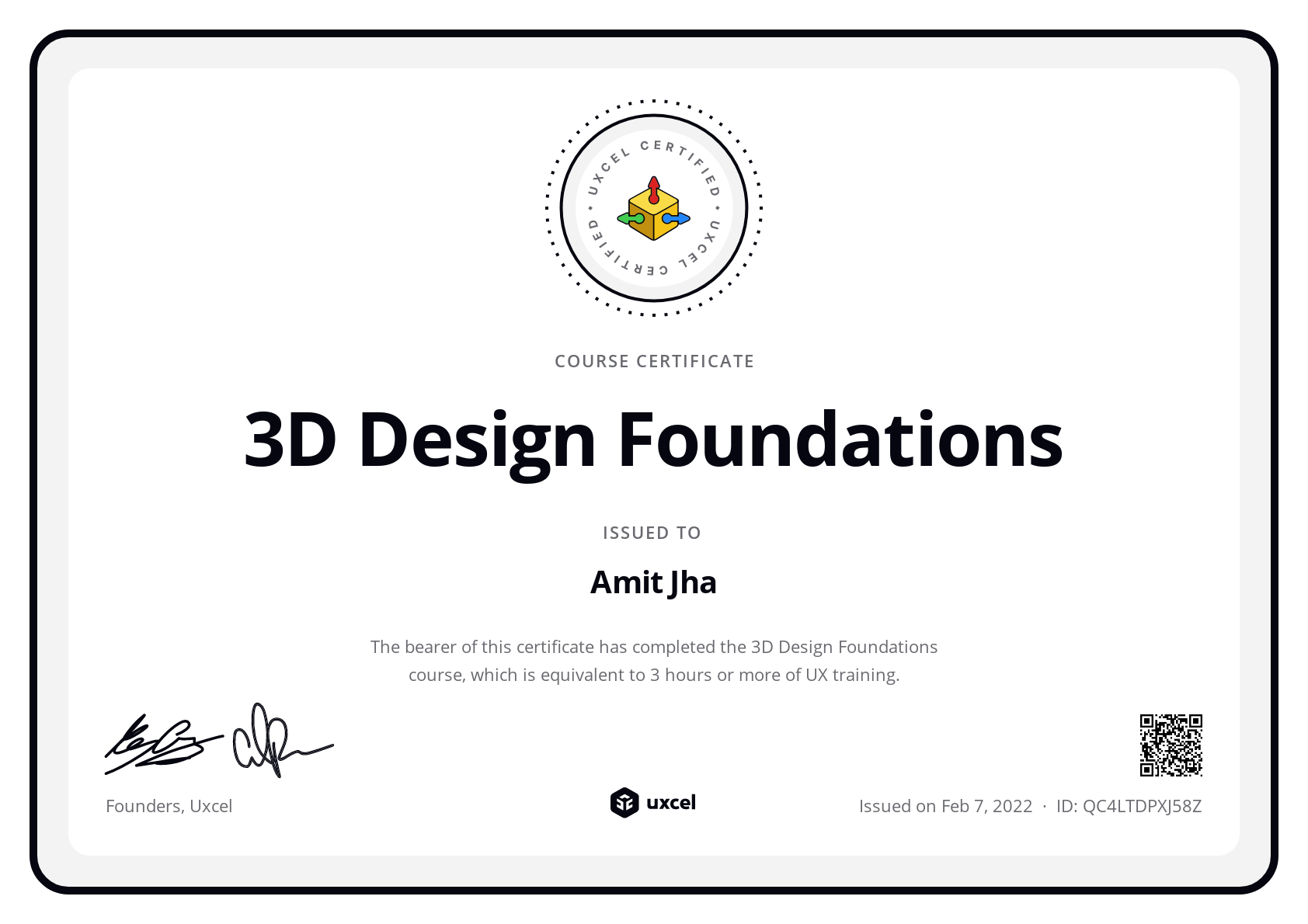 Amit Jha's certificate